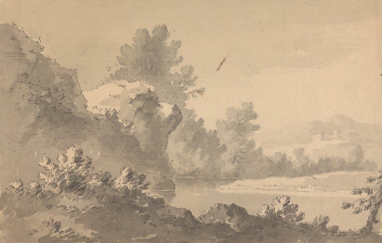 Paesaggio fluviale con castello in lontananza da Rev. William Gilpin