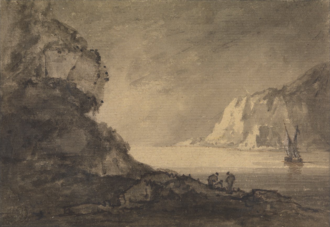 Scena di Navigazione con Tre Figure sulla Riva da Rev. William Gilpin