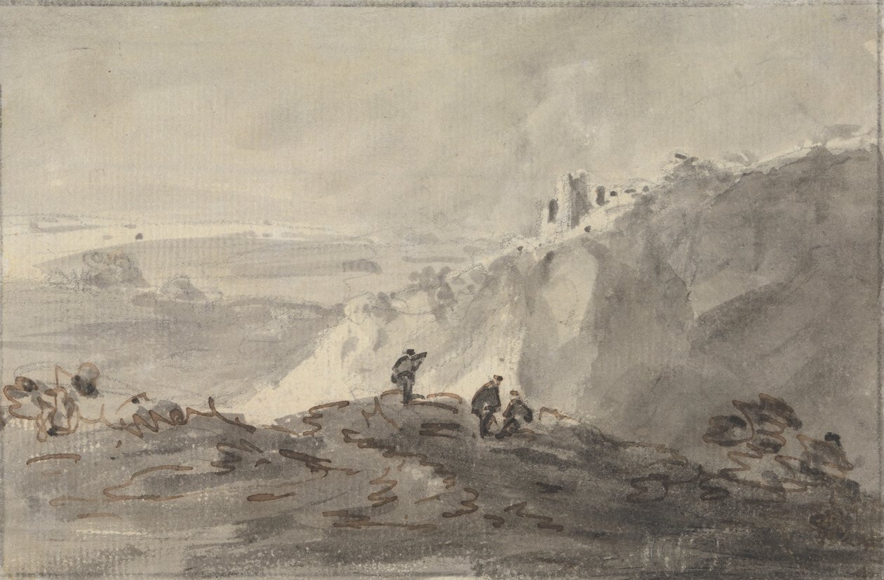 Tre figure in un paesaggio collinare con rovine, oltre da Rev. William Gilpin