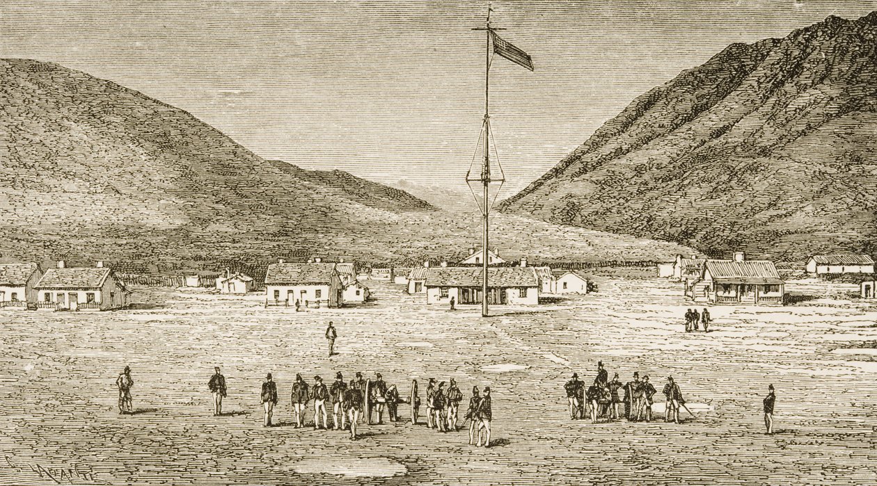 Campo di Fort Douglas e Burrone di Red Buttes vicino a Salt Lake City, Utah, 1870s, c.1880 da Reverend Samuel Manning
