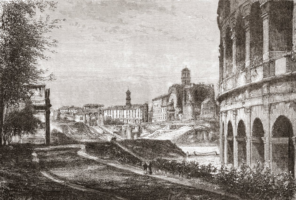 Approccio al Foro dal Colle Celio, Roma, Italia nel tardo XIX secolo. Da Italian Pictures di Rev. Samuel Manning, pubblicato c.1890. da Reverend Samuel Manning