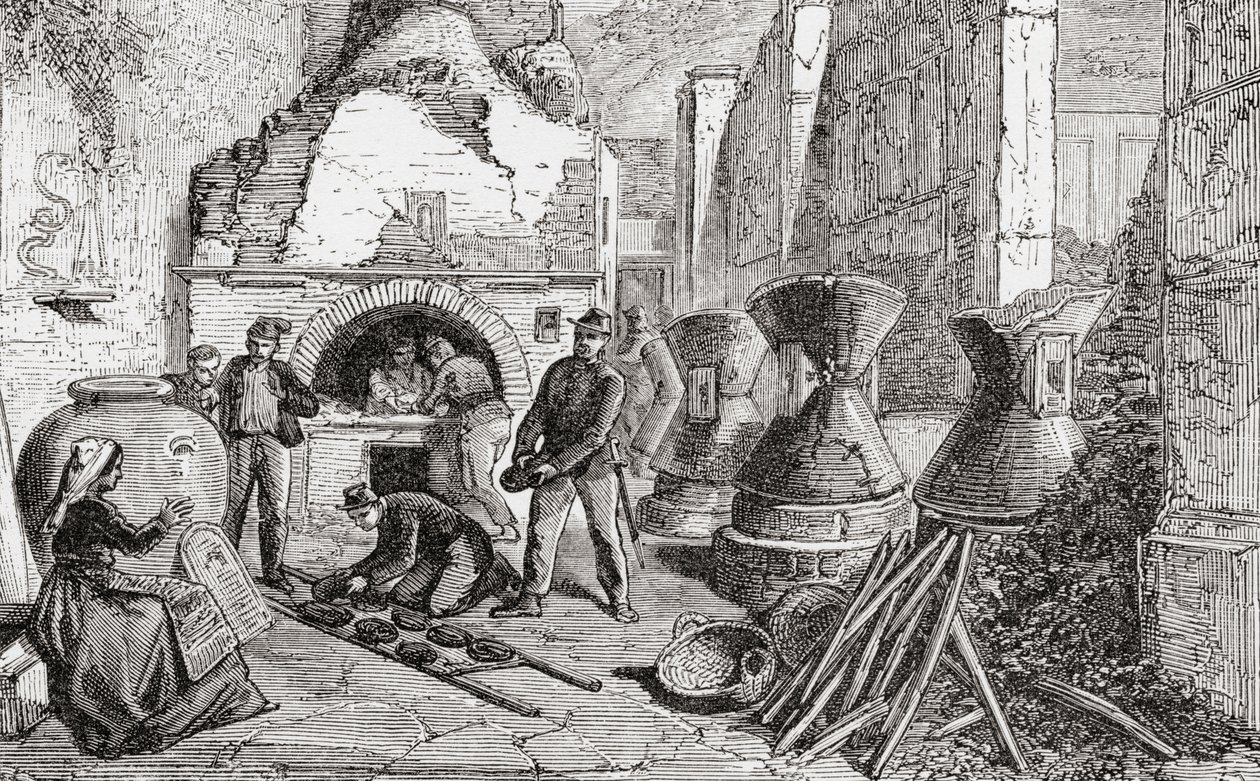 Forno del panettiere, mulini per il pane e la farina scoperti negli scavi di Pompei, Napoli, Italia, alla fine del XIX secolo. Da Italian Pictures di Rev. Samuel Manning, pubblicato c.1890. da Reverend Samuel Manning