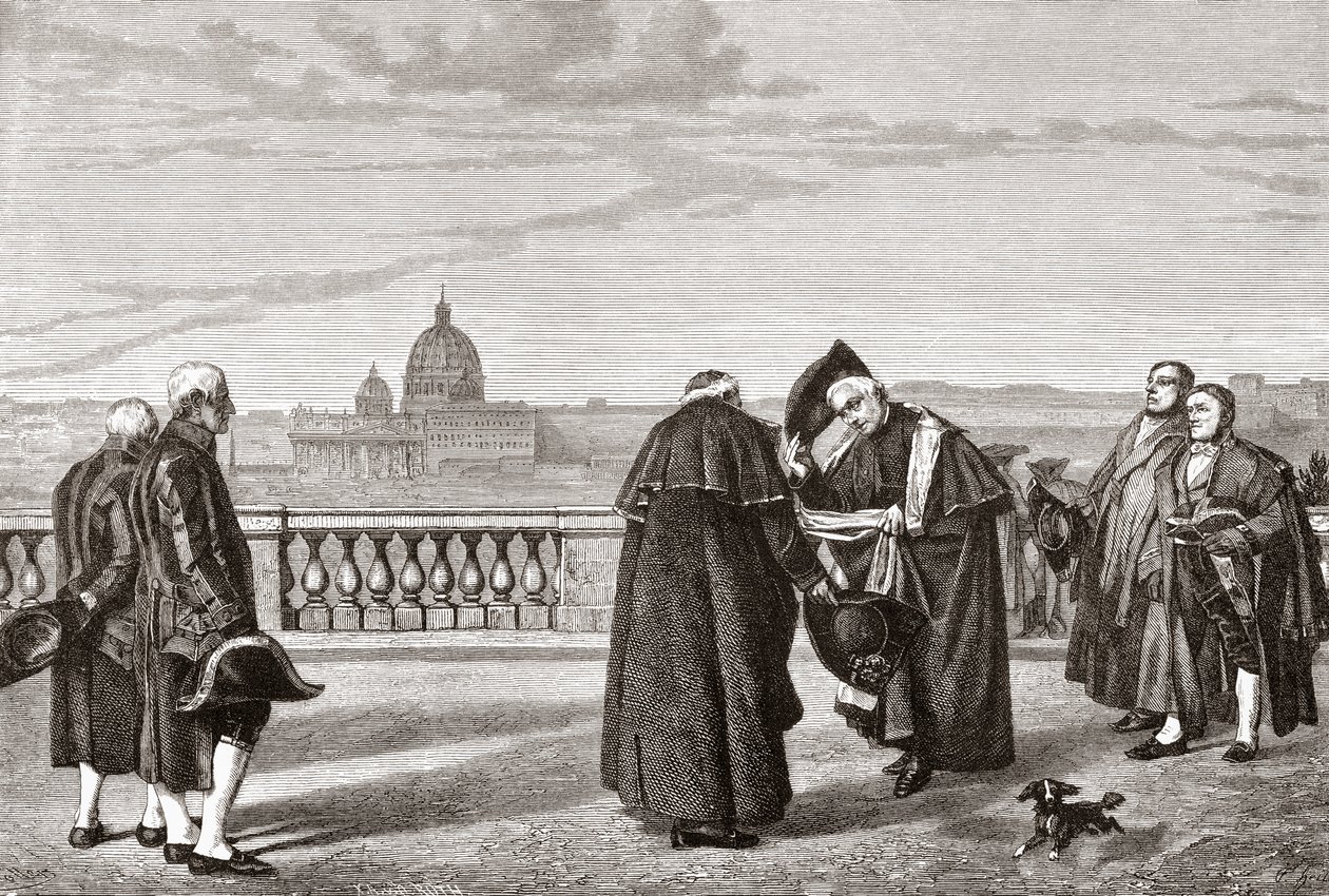 Sul Colle Pincio, Roma, Italia, con San Pietro sullo sfondo alla fine del XIX secolo. Da Immagini Italiane di Rev. Samuel Manning, pubblicato c.1890. da Reverend Samuel Manning
