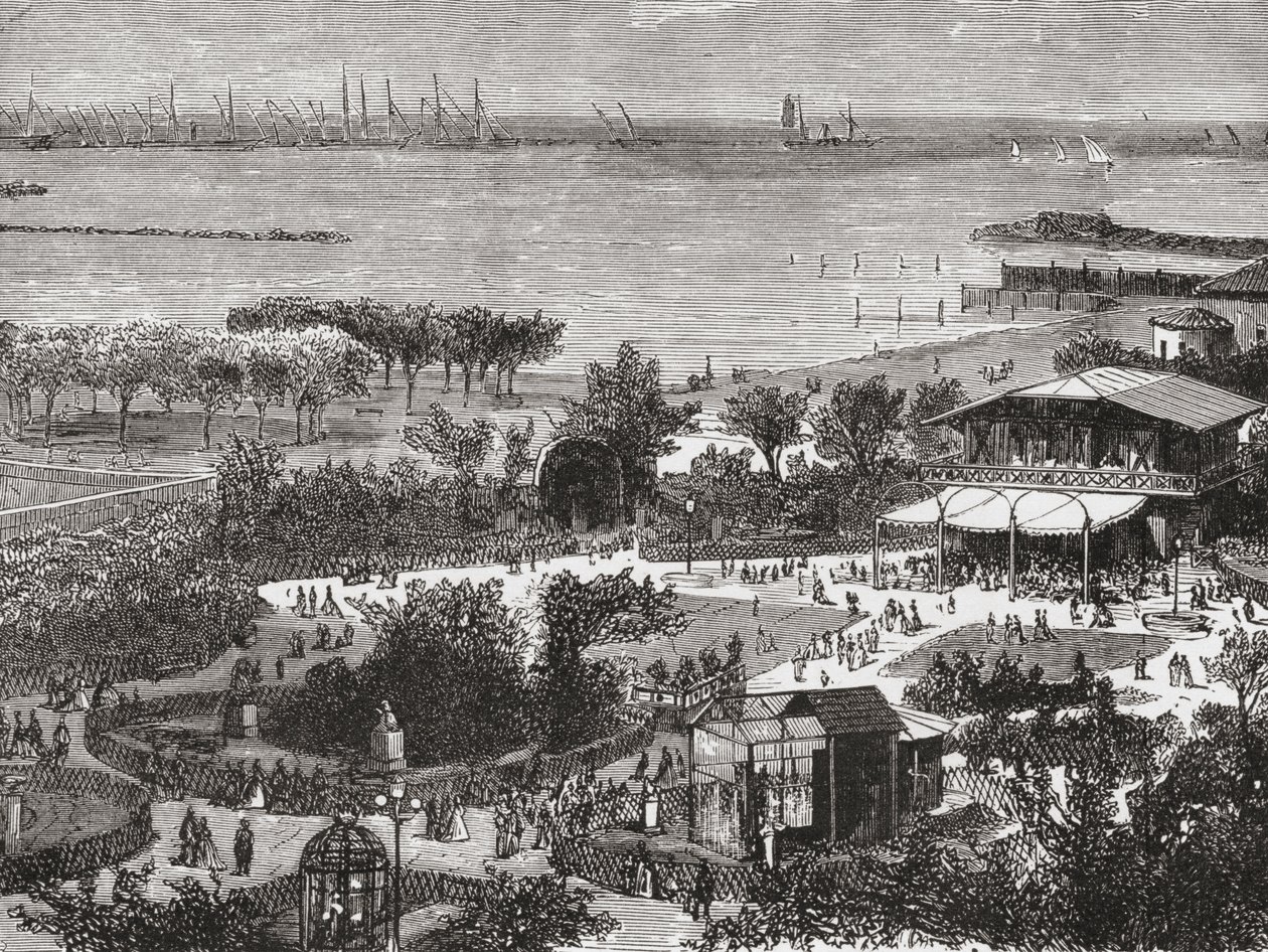 Giardini pubblici e rada di Livorno, alias Leghorn, Toscana, Italia alla fine del XIX secolo. Da Italian Pictures di Rev. Samuel Manning, pubblicato c.1890. da Reverend Samuel Manning