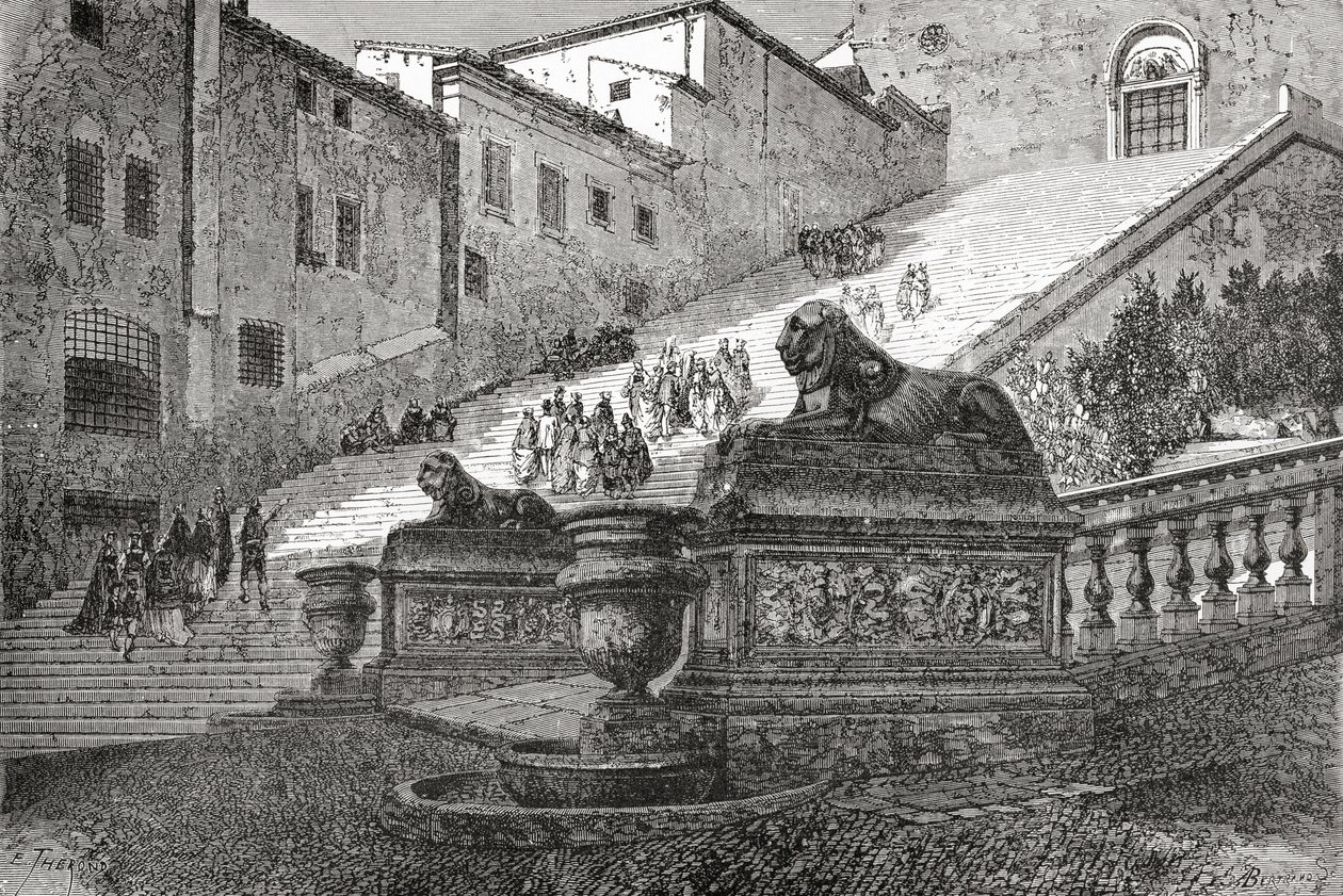 Scala che conduce alla Basilica di Santa Maria in Aracoeli, Roma, Italia, alla fine del XIX secolo. Da 
