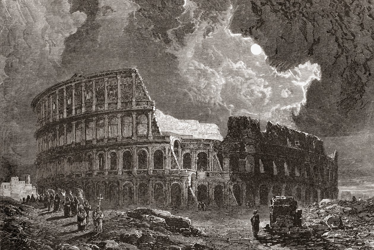Il Colosseo, Roma, Italia al chiaro di luna, alla fine del XIX secolo. Da Immagini Italiane di Rev. Samuel Manning, pubblicato c.1890. da Reverend Samuel Manning