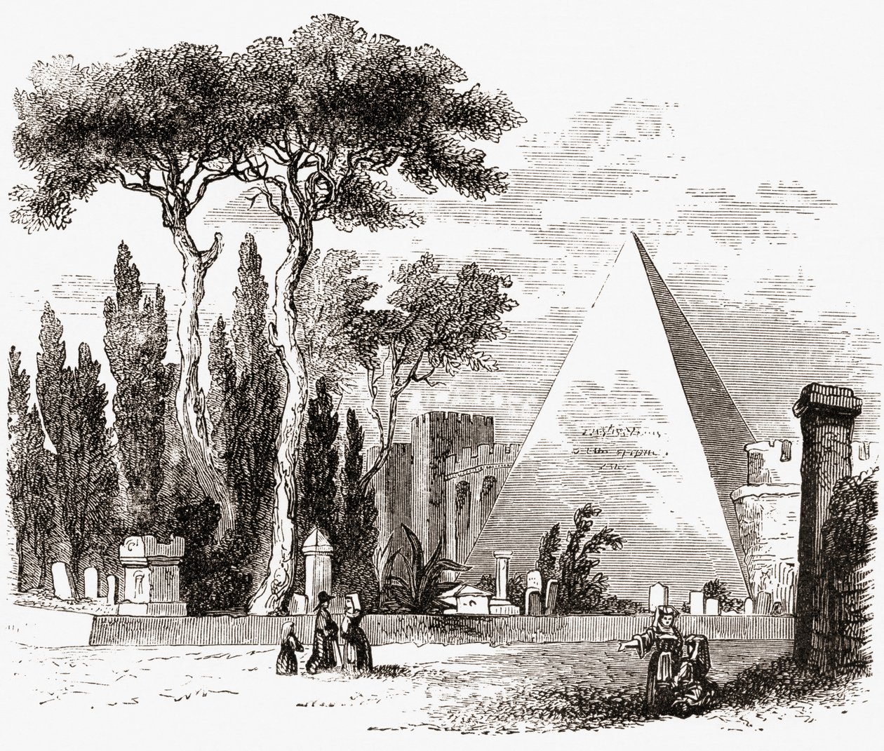 Il cimitero protestante e la Piramide di Cestio, Roma, Italia, fine XIX secolo. Da Italian Pictures di Rev. Samuel Manning, pubblicato c.1890. da Reverend Samuel Manning