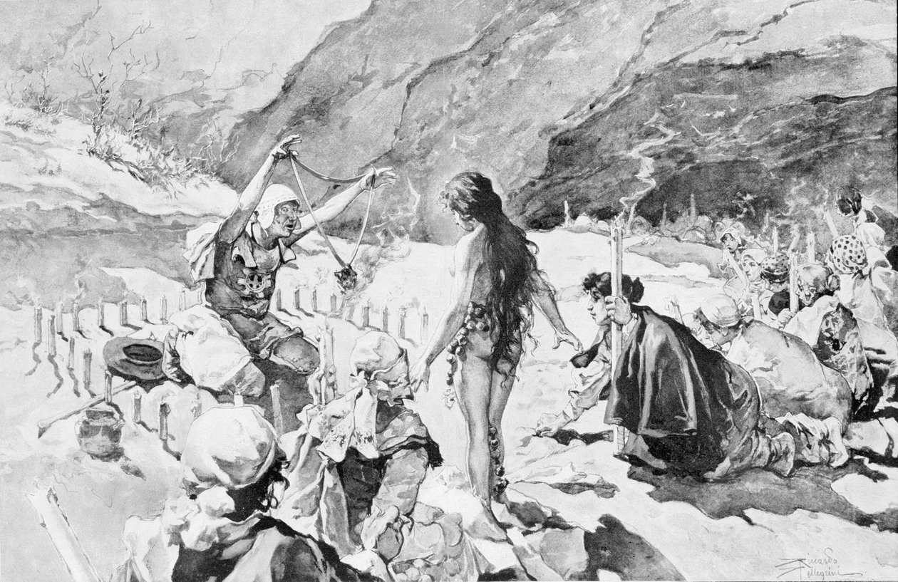 Un posseduto è esorcizzato nella Valle di Rosé. Disegno di R. Pellegrini da Riccardo Pellegrini