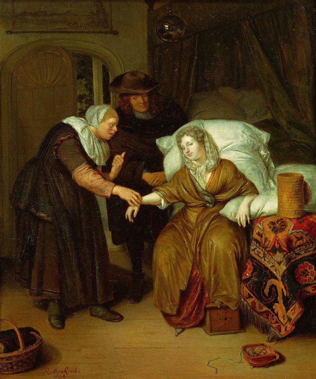 Una cameriera che prende il polso di una signora da Richard Brackenburgh