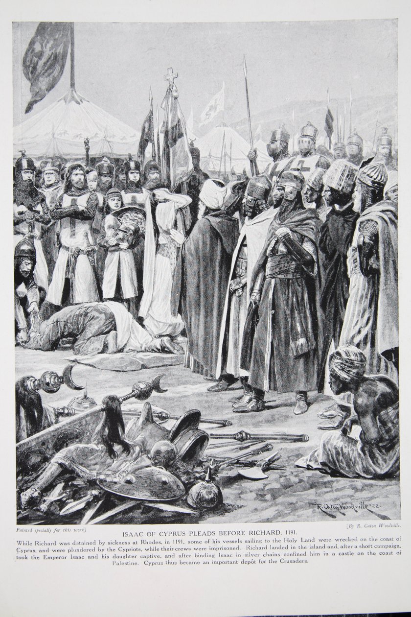 Isacco di Cipro supplica Riccardo, 1191, illustrazione da 