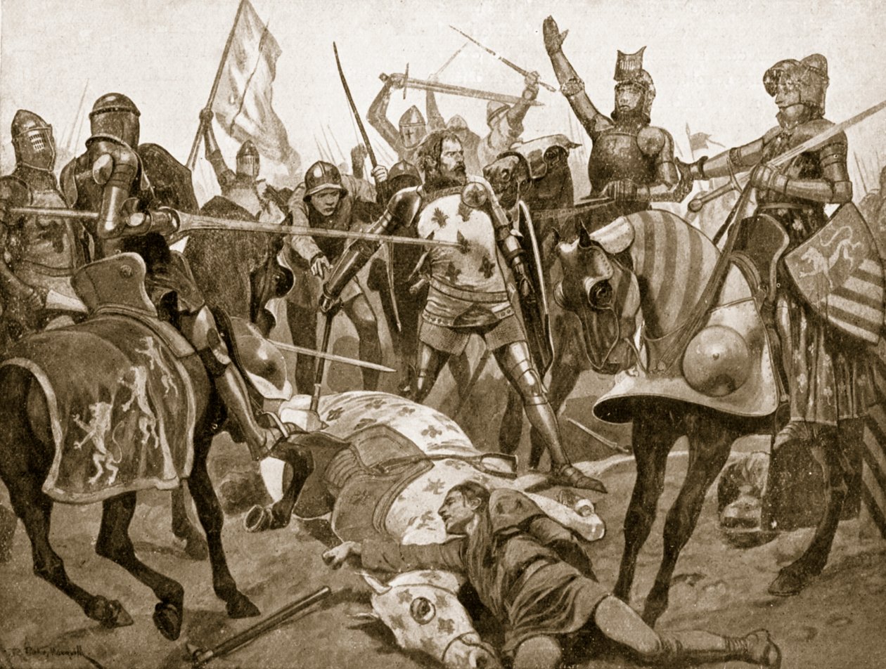La battaglia di Poitiers, 19 settembre 1356, illustrazione da La storia della nazione britannica di Hutchinson, c.1920 da Richard Caton Woodville junior