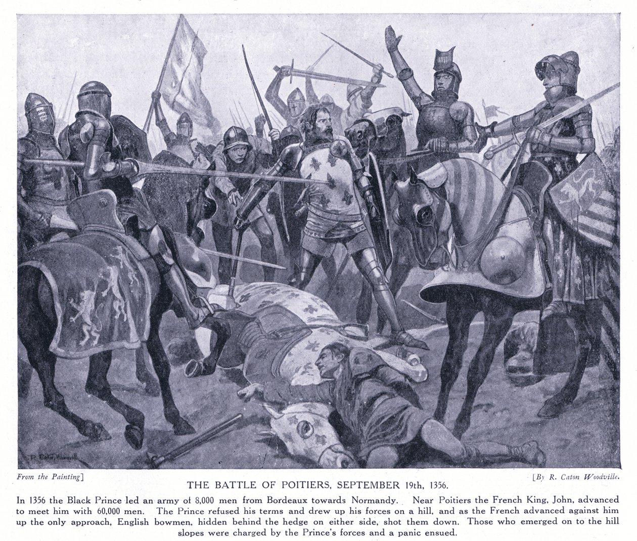 La battaglia di Poitiers AD1356, anni 1920 da Richard Caton Woodville junior