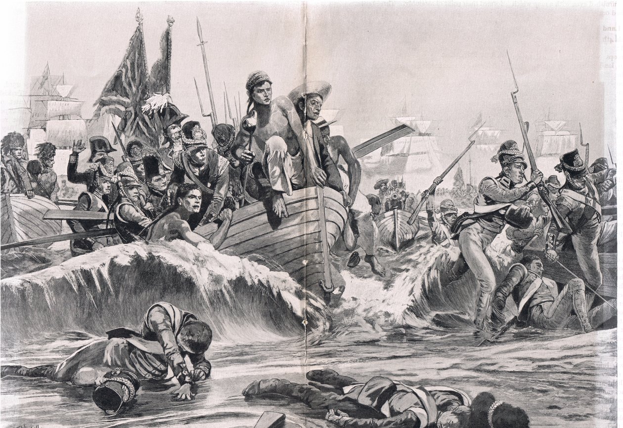 Lo sbarco delle truppe britanniche nella baia di Aboukir, illustrazione da 
