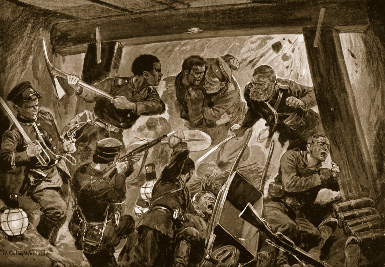 La guerra russo-giapponese: una lotta corpo a corpo nelle opere di terra a Port Arthur da Richard Caton Woodville