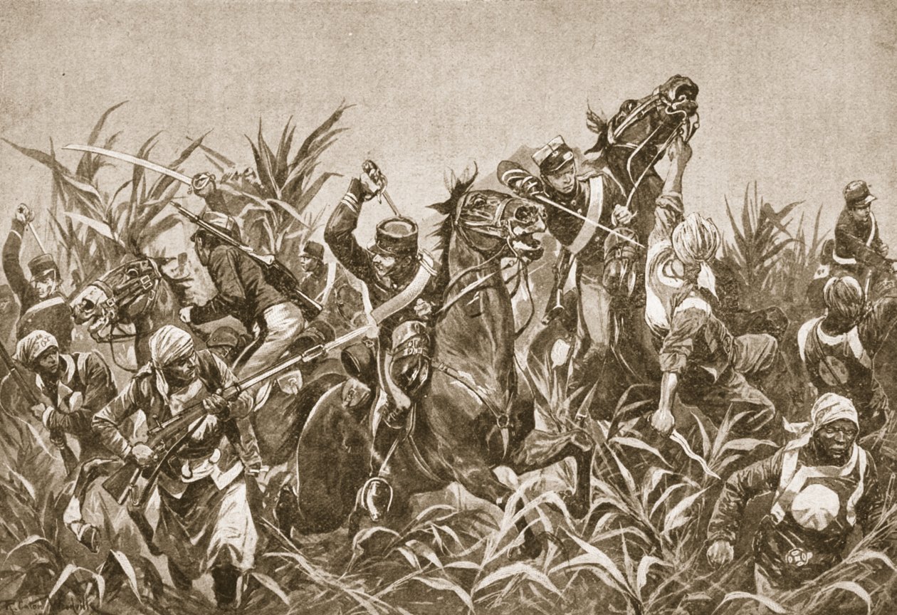 La battaglia intorno a Tientsin: carica della cavalleria giapponese, illustrazione da 
