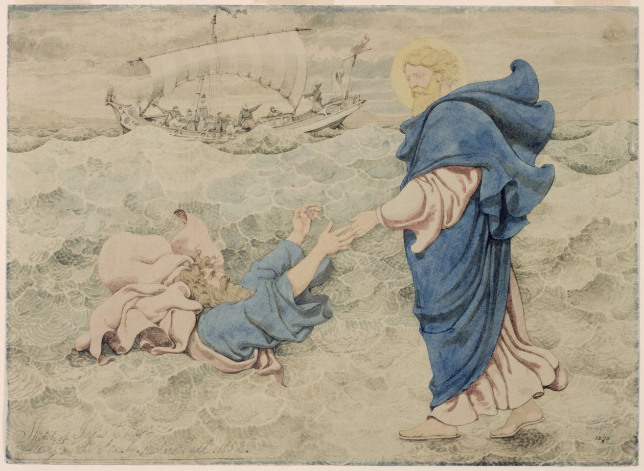 Schizzo di Cristo che cammina sull