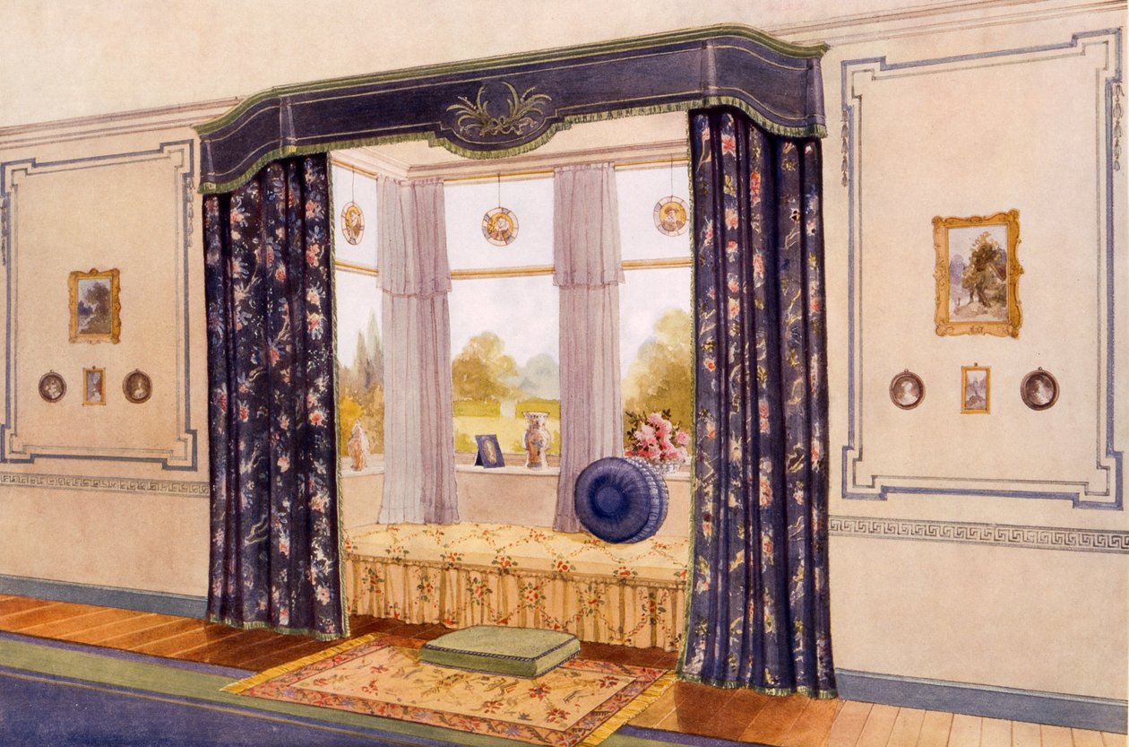 Sedile alla finestra incorniciato da lussuose tende, inizio XX secolo da Richard Goulburn Lovell
