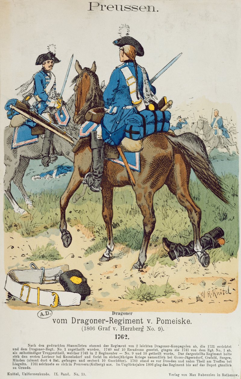 Dragoni nel reggimento von Pomeiske nel 1762, c.1890 da Richard Knoetel