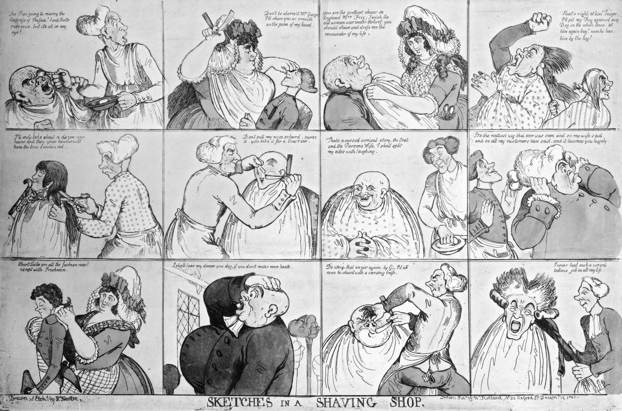 Bozzetti in una bottega da barbiere, 1794 da Richard Newton