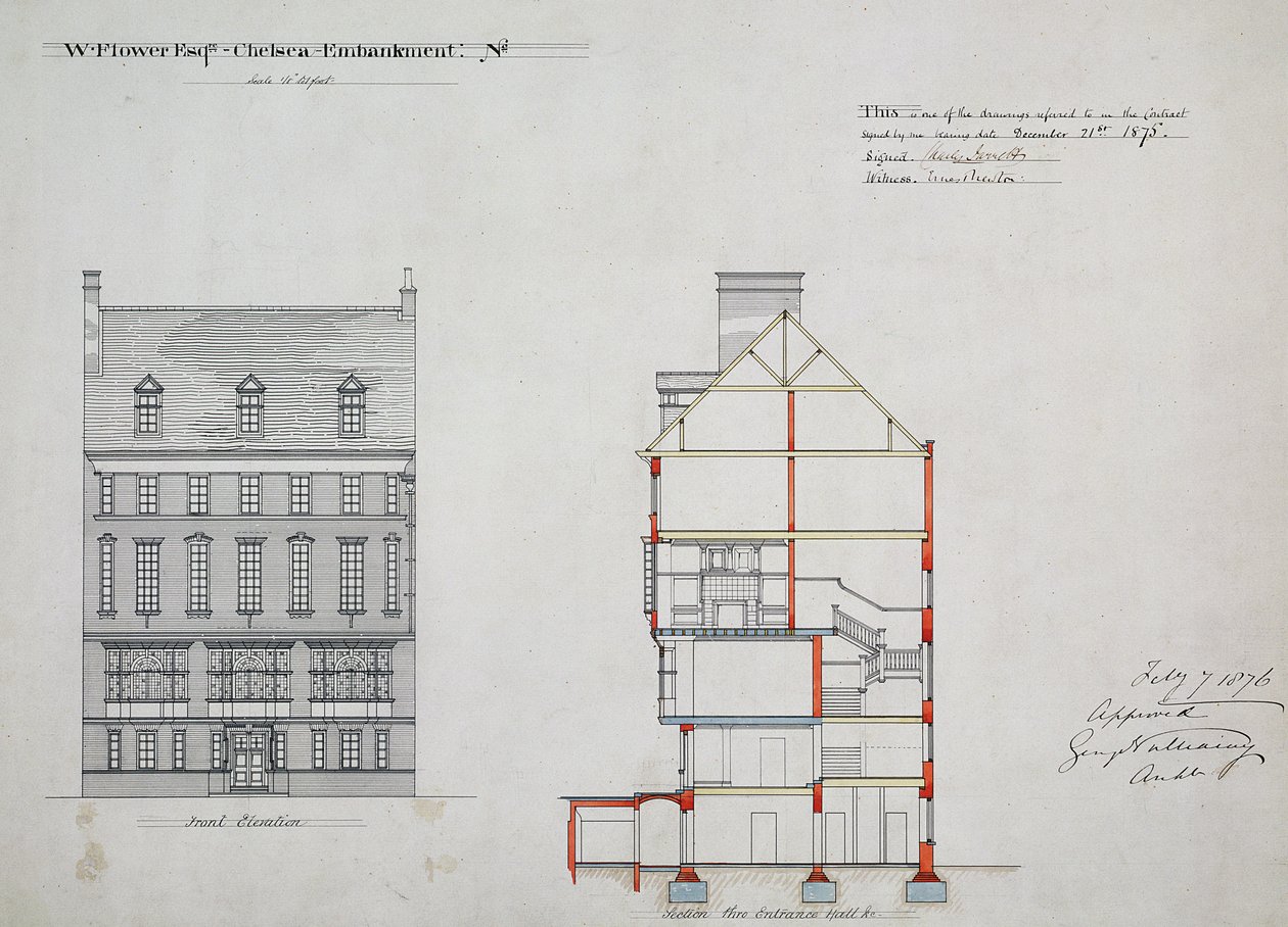 Progetto per una casa per W. Flower Esq, Chelsea Embankment, Londra, 1876 da Richard Norman Shaw