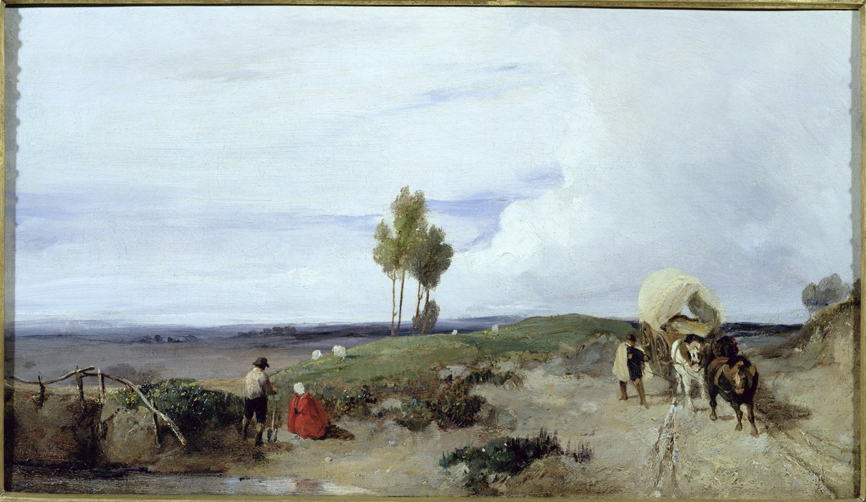 Un guado sulla strada da Boulogne a Parigi, verso St. Omer, c.1824 da Richard Parkes Bonington
