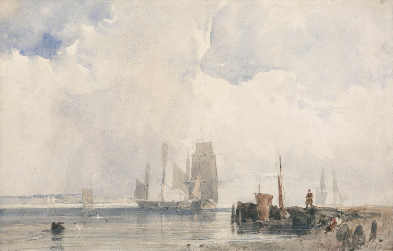 Navigazione in un estuario, probabilmente vicino a Quilleboeuf da Richard Parkes Bonington