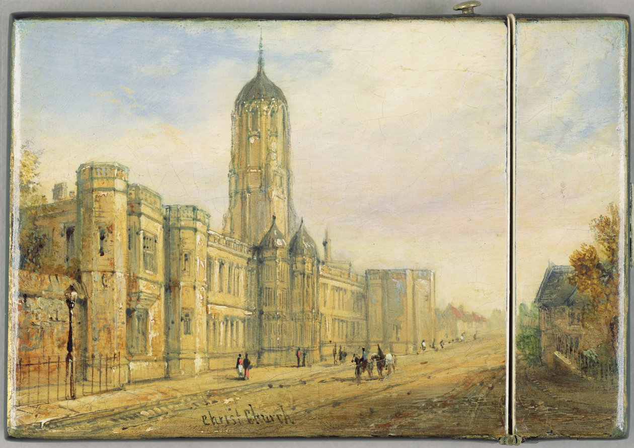 Portacarte vittoriano, con una scena di Christ Church, Oxford e Tom Tower da Richard Phene and Benjamin W. Spiers