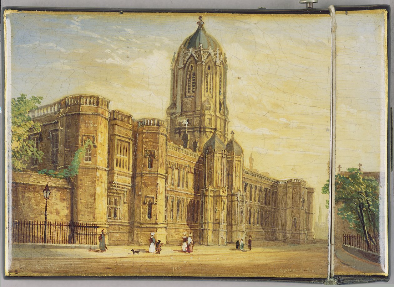 Portacarte vittoriano, con una scena di Christ Church, Oxford e Tom Tower da Richard Phene and Benjamin W. Spiers