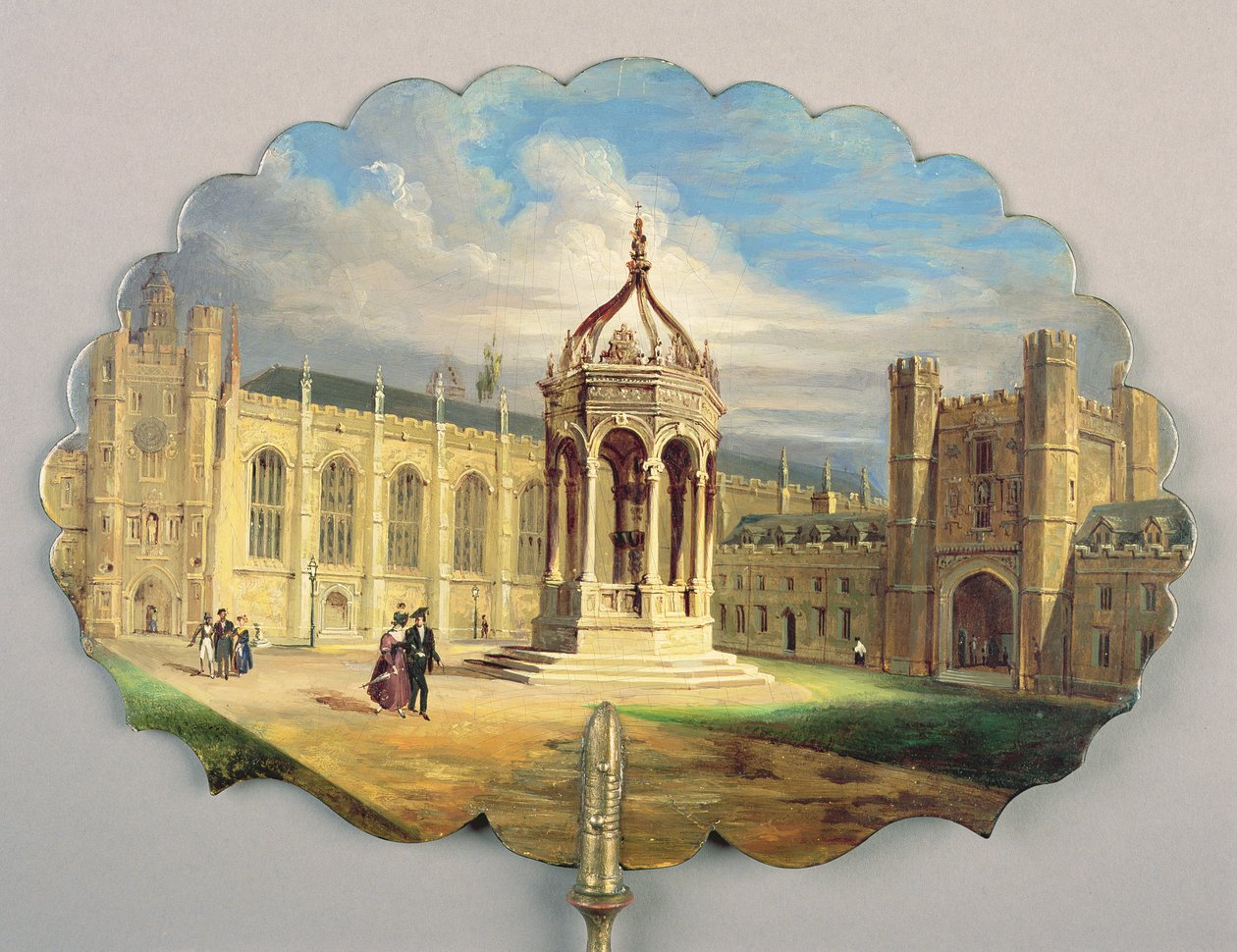 Schermo vittoriano, con una scena della fontana nel Great Court del Trinity College, Cambridge da Richard Phene and Benjamin W. Spiers