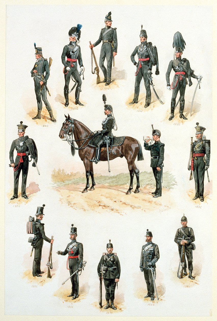 Uniformi della Brigata dei Fucilieri da Richard Simkin
