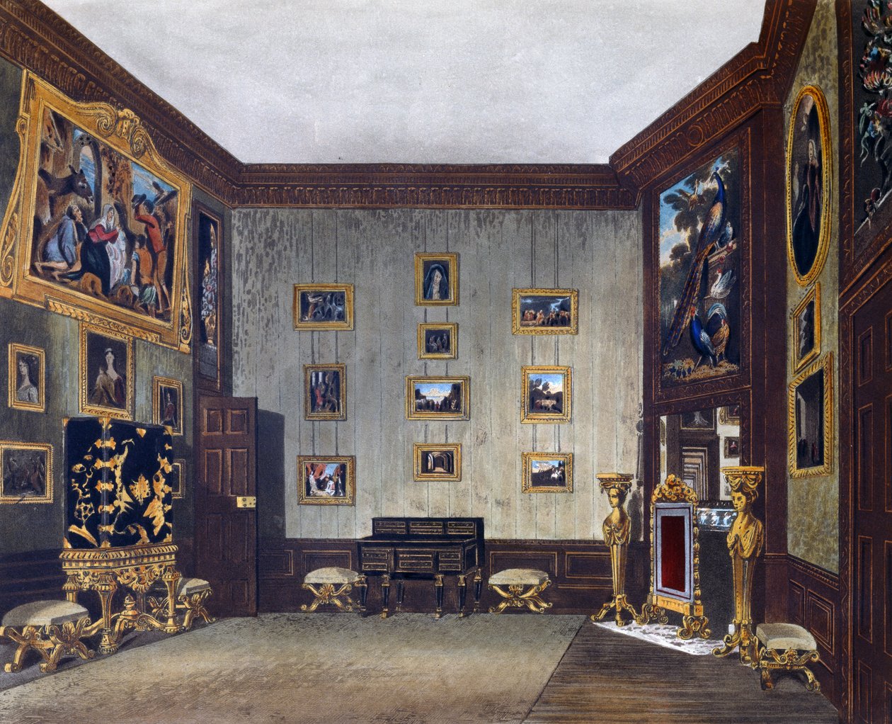 Sala di scrittura del re, incisione di Richard Reeve, basata su un disegno di Richard Cattermole, da The History of the Royal Residences da Richard (after) Cattermole
