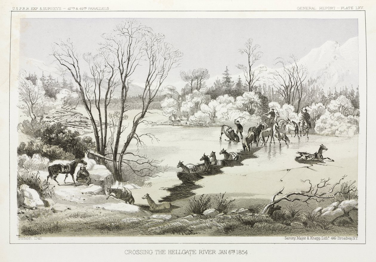 Attraversamento del fiume Hellgate, Montana, USA, 6 gennaio 1854 da John Pardon
