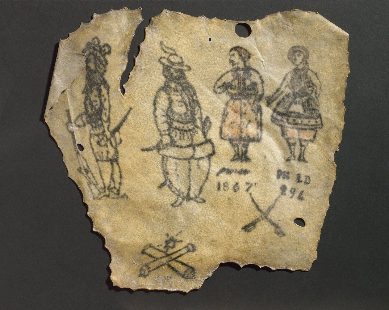 Pelle umana tatuata con figure, probabilmente francese da John Pardon
