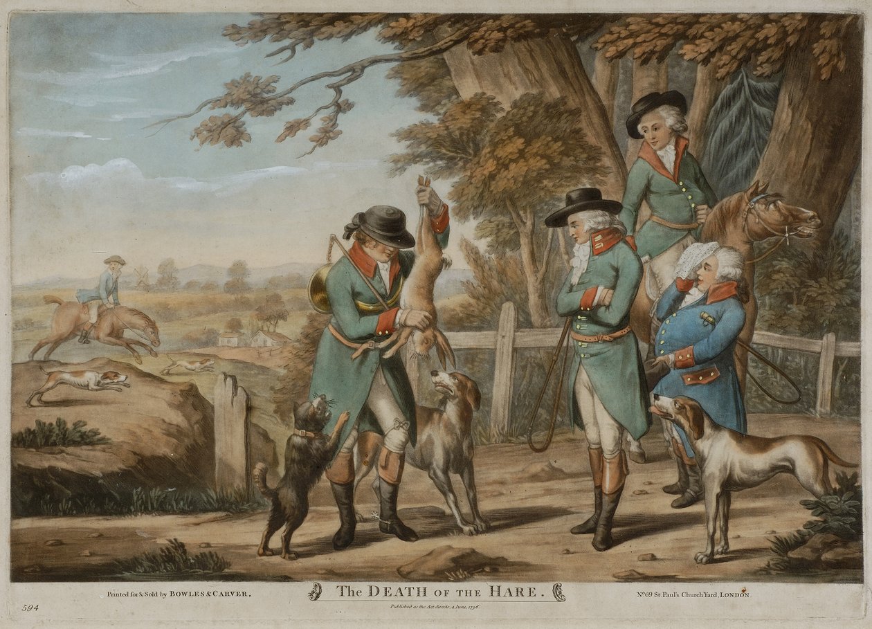 La morte della lepre, stampato per Bowles & Carver, pubblicato nel 1796 da Richard (after) Dighton