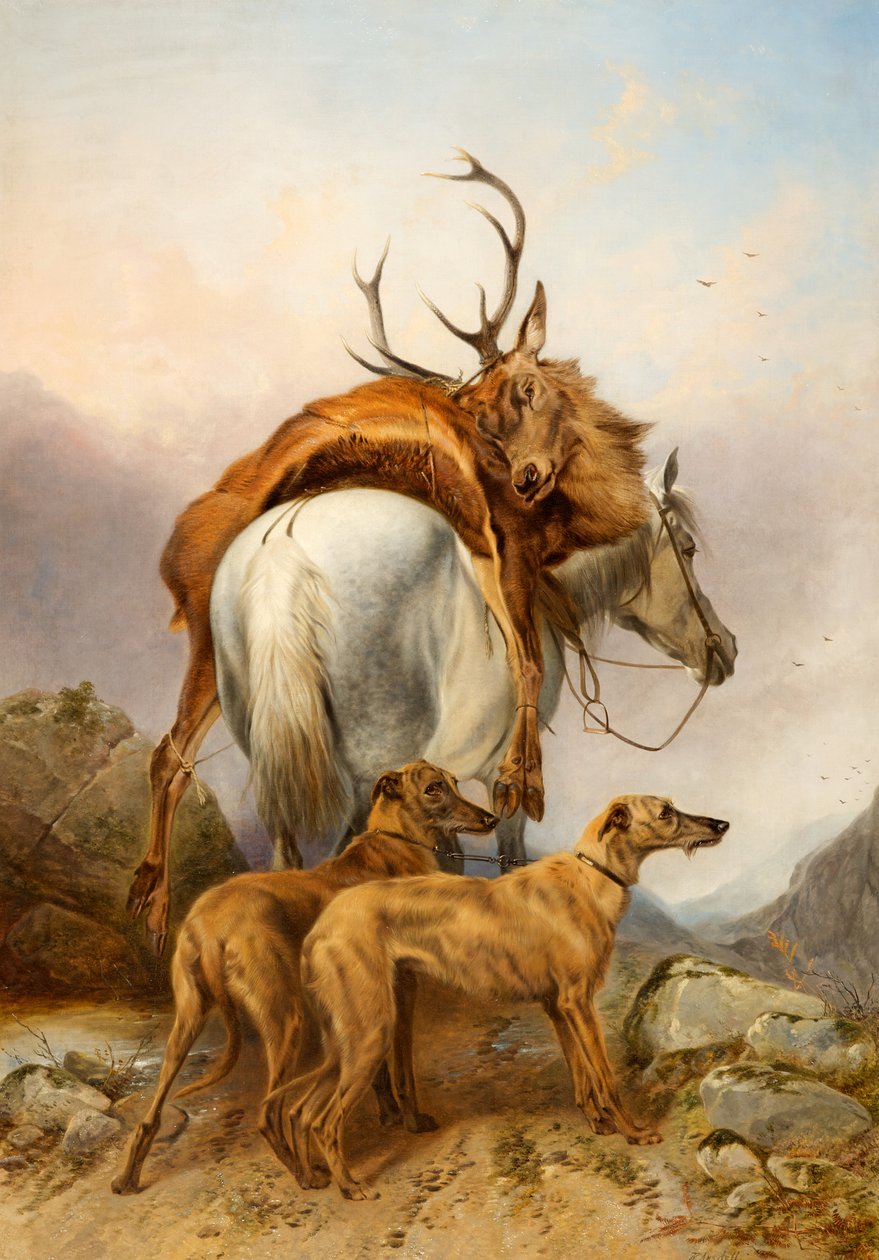 Un pony che trasporta un cervo morto da Richard Ansdell