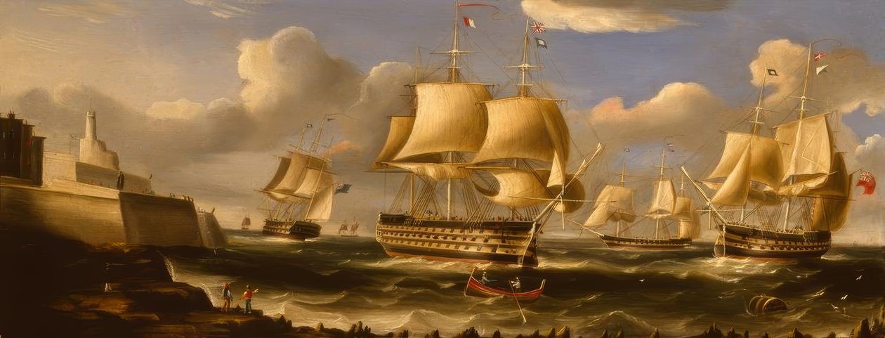 H.M.S. Queen a Valetta / Dipinto di R.B. Spencer, 1848 da Richard B. Spencer
