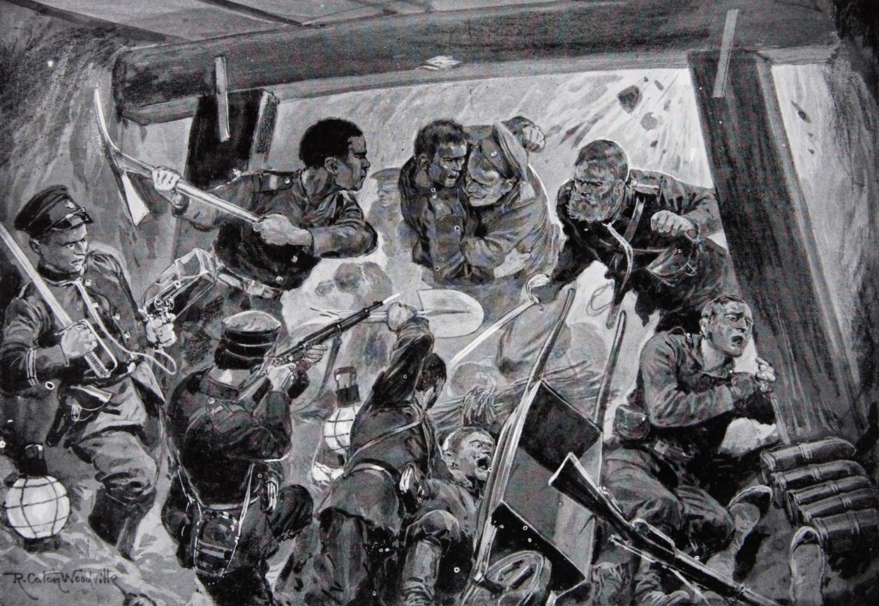 La Guerra Russo-Giapponese: una lotta corpo a corpo nelle opere di terra a Port Arthur, illustrazione da 