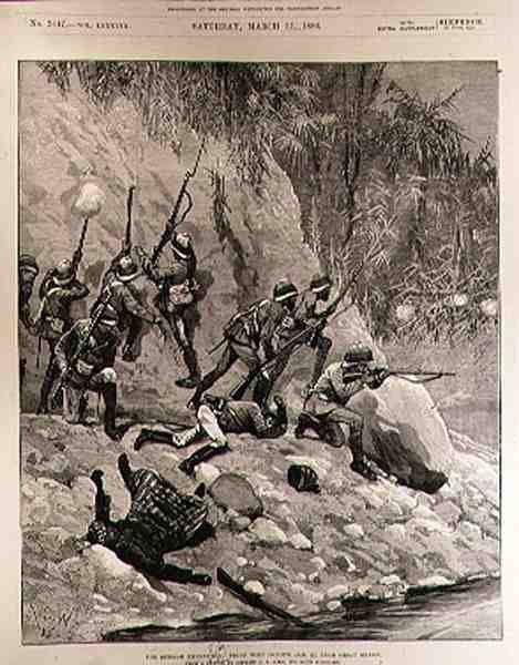 La spedizione in Birmania: combattimento con i dacoiti, 12 gennaio, vicino a Shoay Green, da The Illustrated London News, 13 marzo 1886 da Richard Caton II Woodville