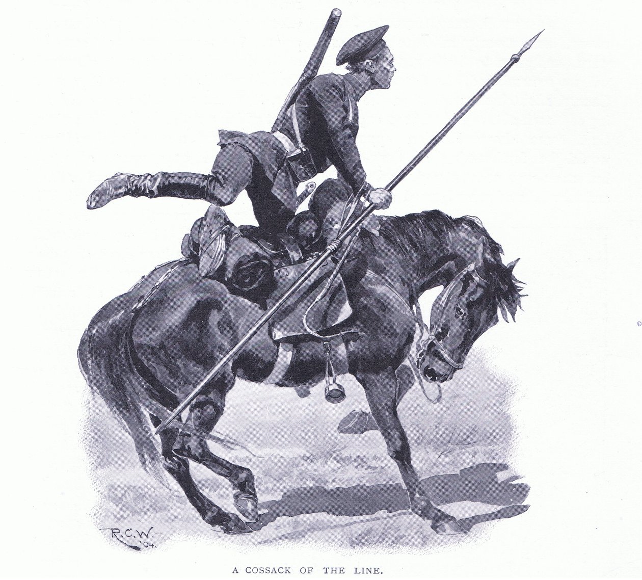Un cosacco della linea, illustrazione da Cassells History of the Russo-Japanese War Vol 1, c.1900 da Richard Caton Woodville