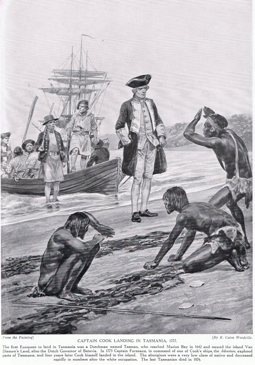Il capitano Cook sbarca in Tasmania, 1777, illustrazione da 