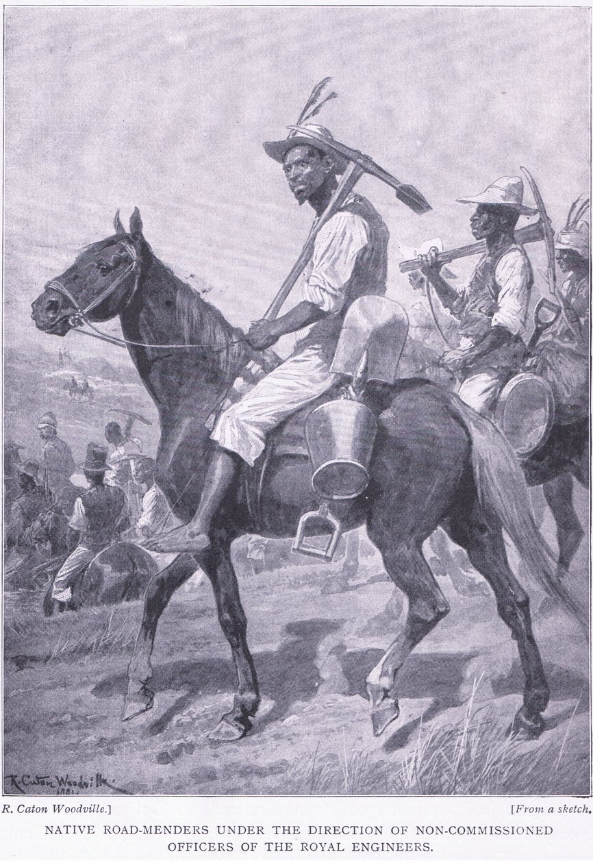 Manutentori stradali nativi, da Dopo Pretoria: La guerra di guerriglia pubblicata da Harmsworth Bros Limited, 1901 da Richard Caton Woodville