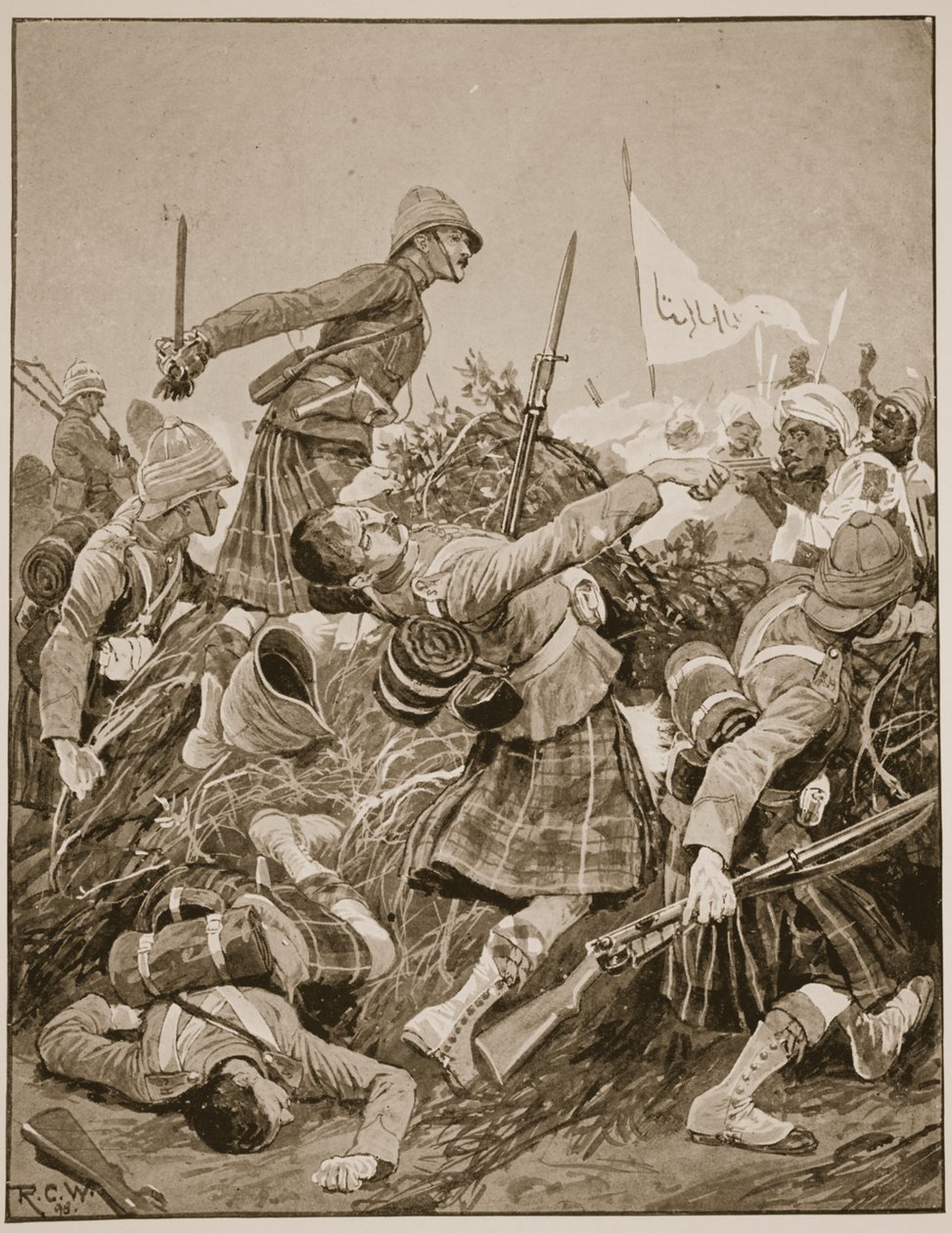 Gli Highlanders di Seaforth che assaltano lo zareba nella Battaglia di Atbara, illustrazione da 