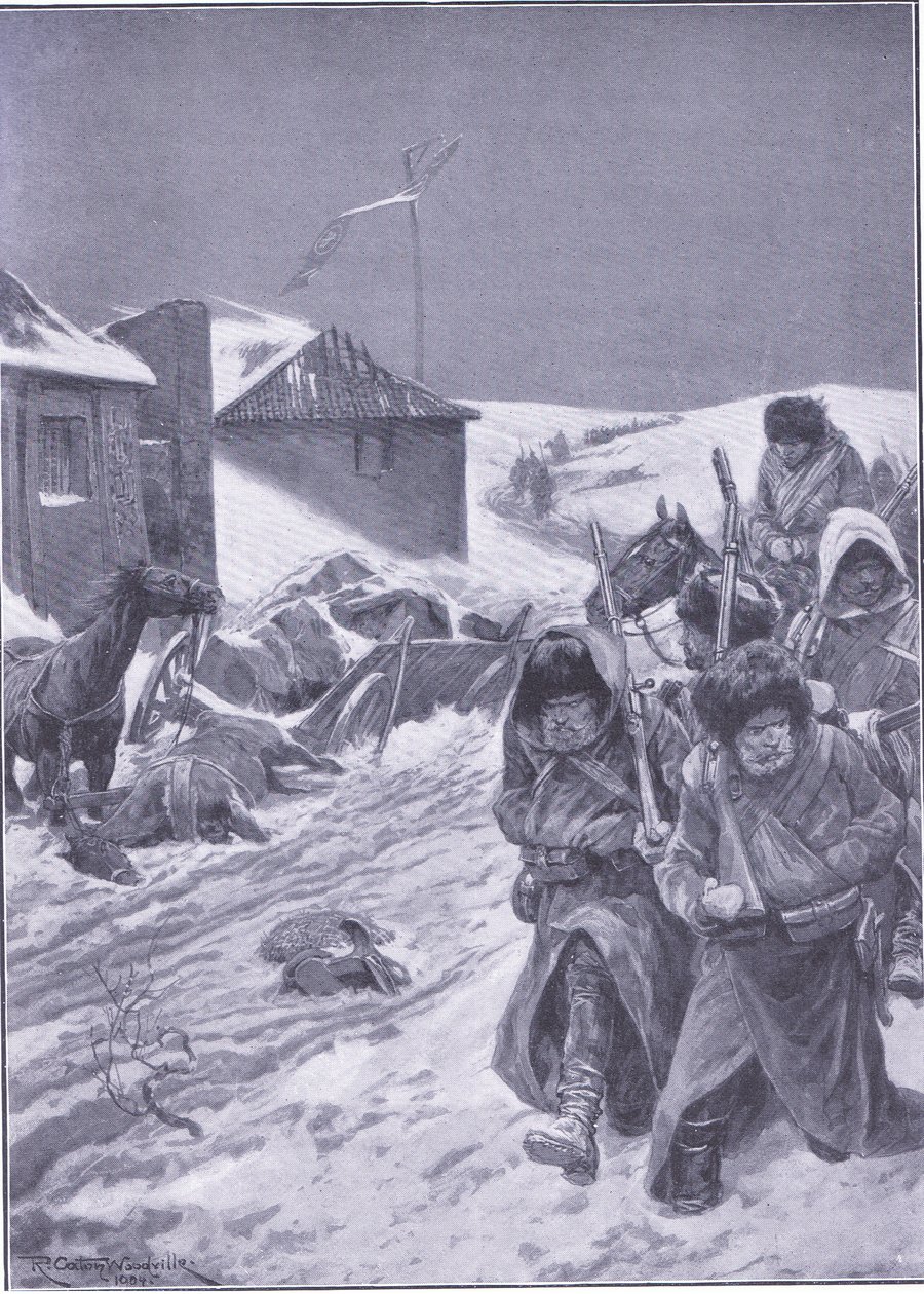 La marcia senza fine verso est: Una vista familiare lungo la strada, illustrazione da Cassells History of the Russo-Japanese War Vol 1, c.1900 da Richard Caton Woodville