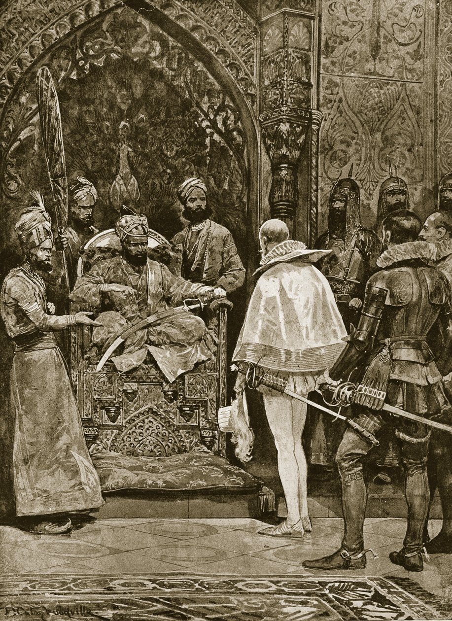 Una prima ambasciata inglese in India, 1599, illustrazione da 