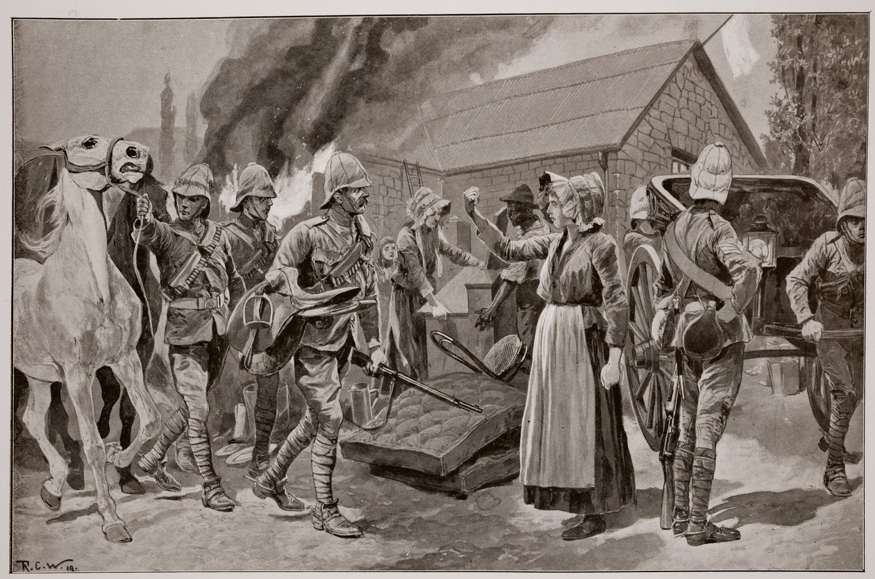 Incendio della fattoria di un cittadino traditore, dopo uno schizzo di Melton Prior da Richard Caton Woodville junior