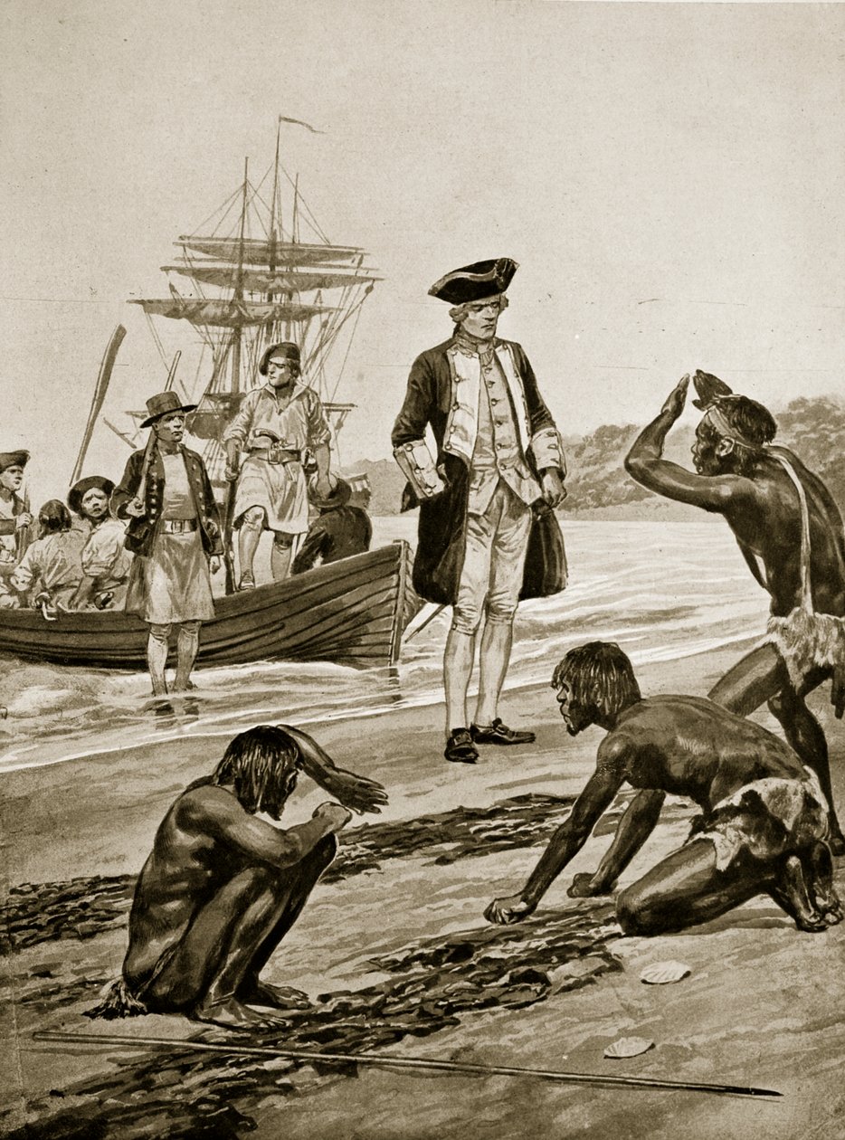 Il capitano Cook sbarca in Tasmania, 1777, illustrazione da 