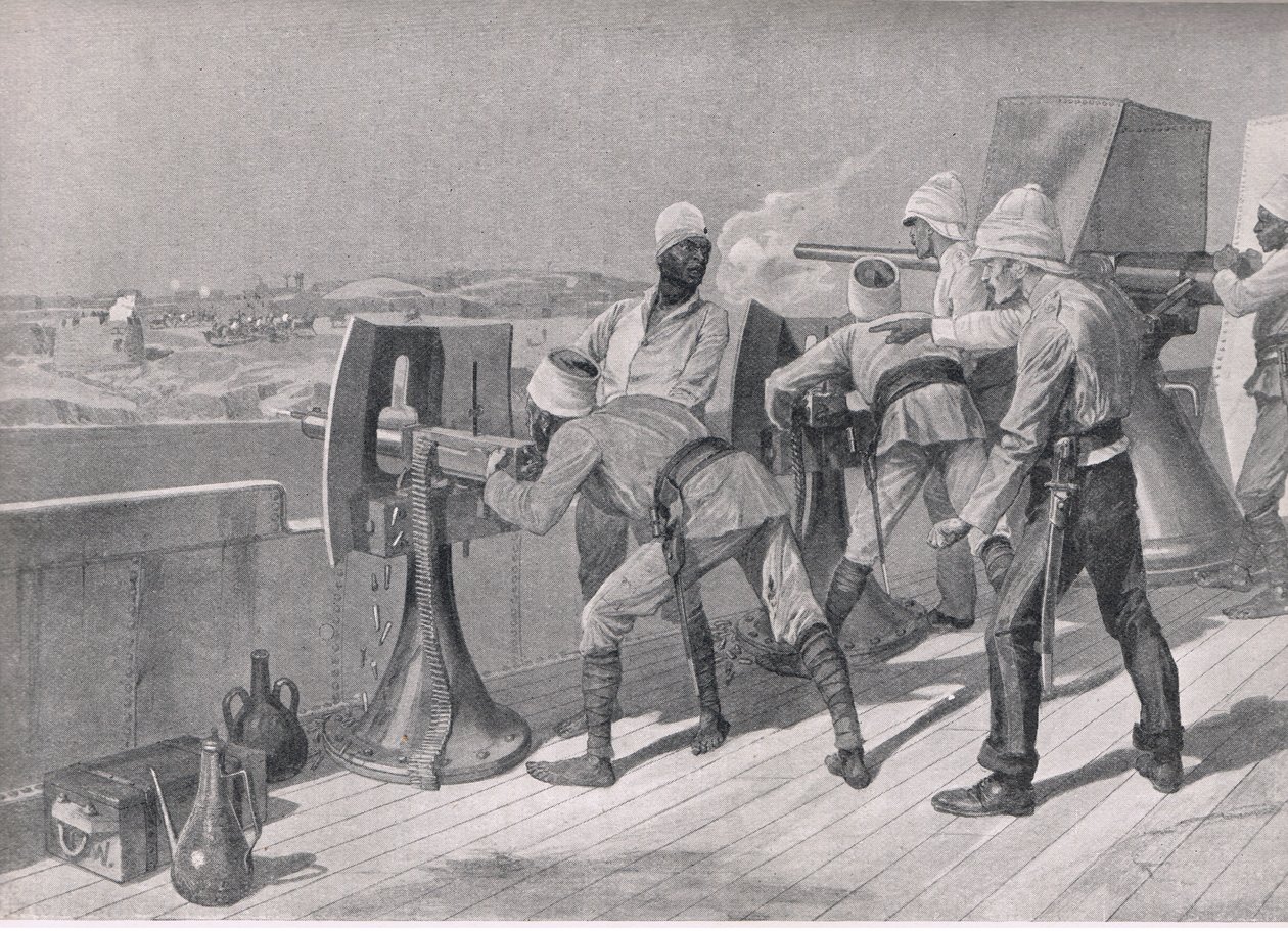 Sulla strada verso il Nilo: Sparando ai Dervisci, illustrazione da British Battles on Land and Sea, 1915 da Richard Caton Woodville junior