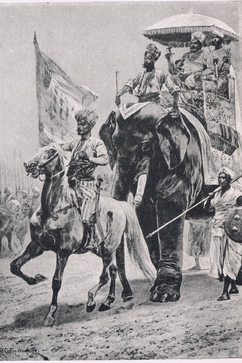Suraj-ud-Daula a Plessey, 23 giugno 1757, illustrazione da British Battles on Land and Sea, 1915 da Richard Caton Woodville junior
