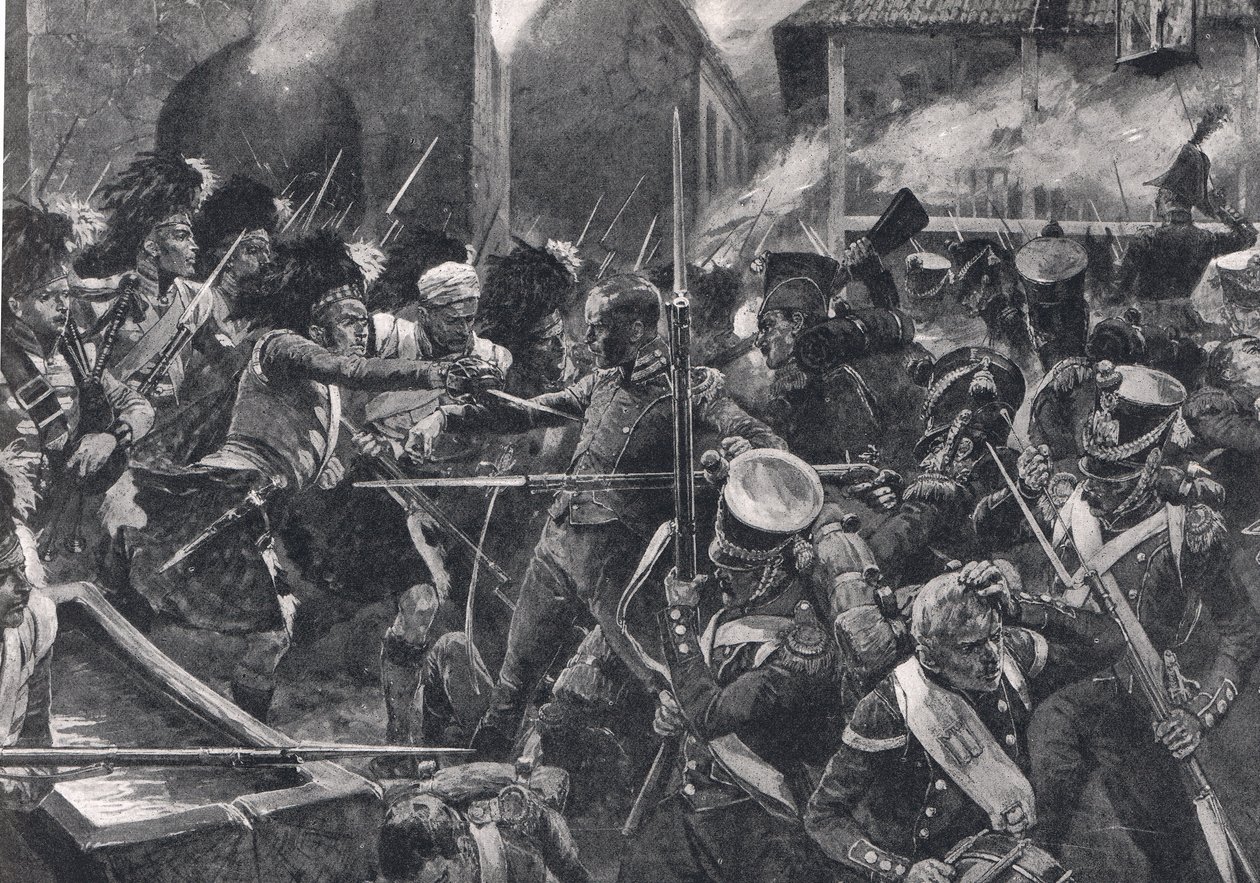 I 42nd Highlanders che cacciano i francesi da Elvina, illustrazione da 