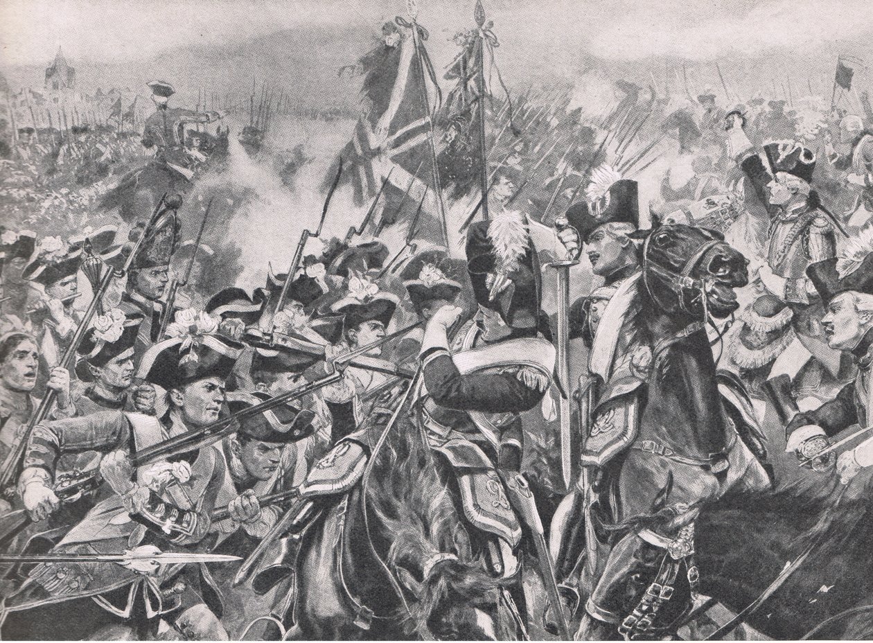 La battaglia di Minden, 1 agosto 1759, illustrazione da British Battles on Land and Sea, 1915 da Richard Caton Woodville junior
